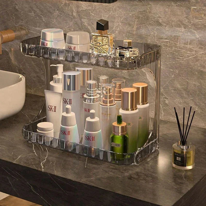 Étagère de Rangement Transparent – Double Niveau pour Salle de Bain & Coiffeuse