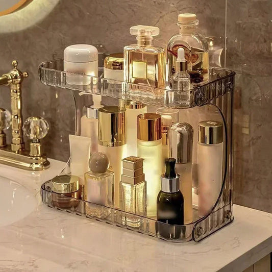 Étagère de Rangement Transparent – Double Niveau pour Salle de Bain & Coiffeuse